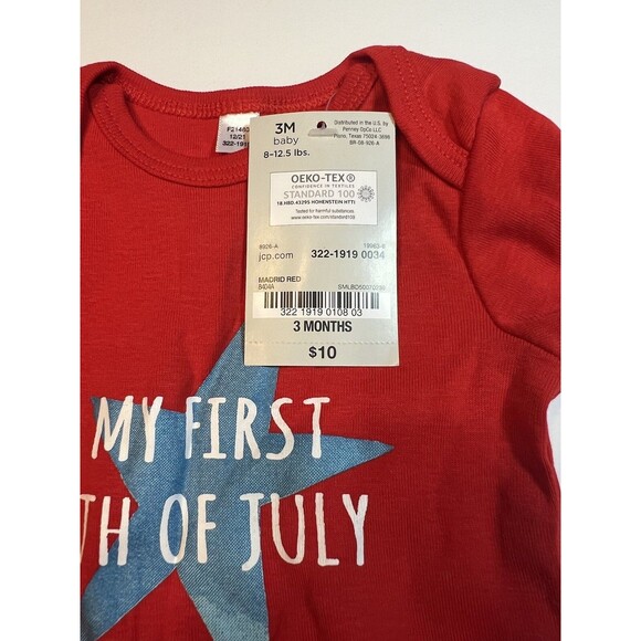 Okie Dokie My First 4th Of July Baby Unisex Bodysuit, 100% cotton, red, 3 Months - Picture 4 of 6